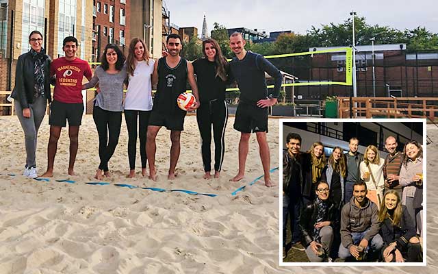 Alumni playing beach volleyball in London