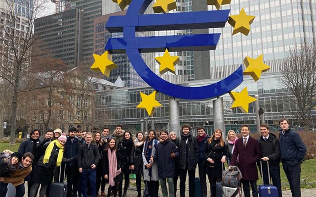 students in front of ECB